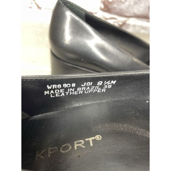 Rockport Black Leather Square Toe Casual Heel Shoes Women Sz 8.5M US/39EU Brazil - Picture 10 of 16